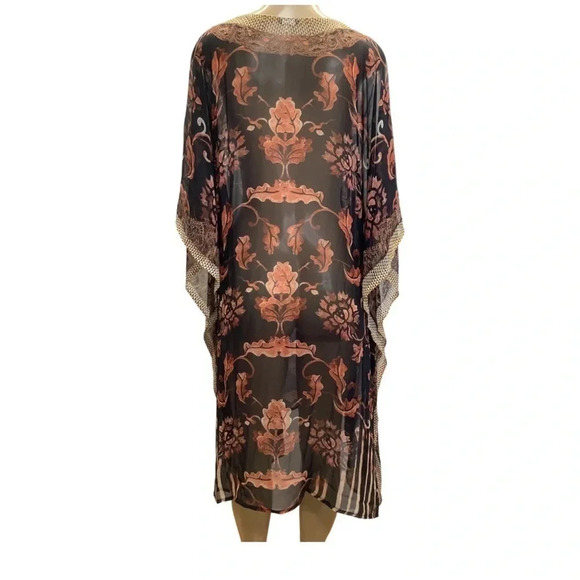 V-Neck Crystal Embellished Sheer Boho Kaftan Dress One Size Fits Most New - Picture 5 of 9